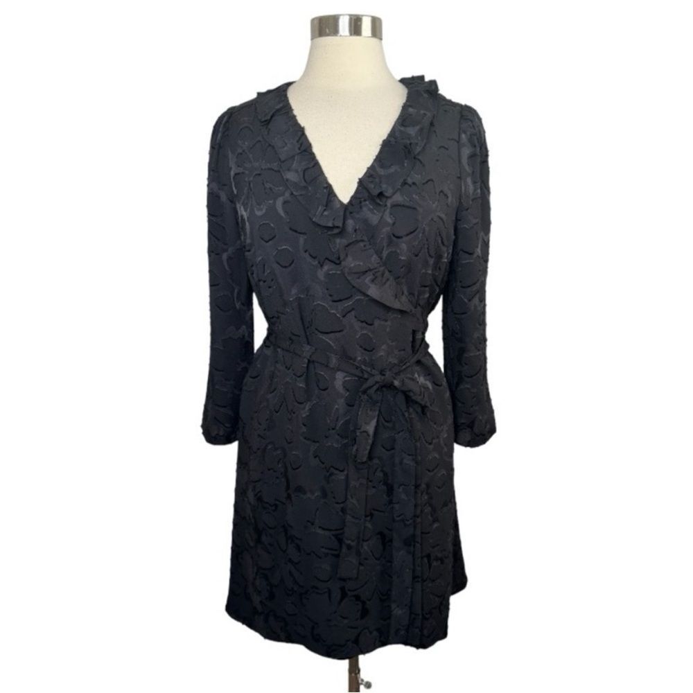 Madewell ruffled wrap dress floral‎ jacquard black